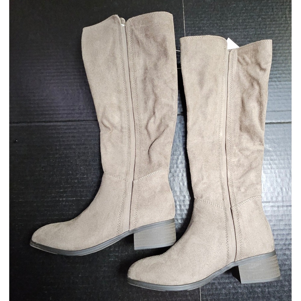 A New Day Marie Womens Grey Faux Suede Tall Knee High Block Heel Boots Size 6